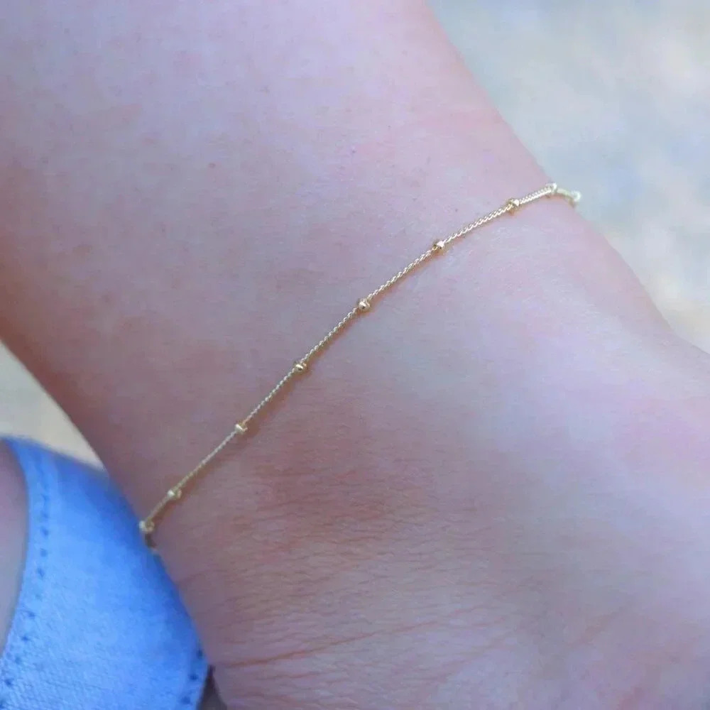 💛GORGEOUS ROUNDED BEADS ANKLET ESSENTIAL CHAIN SOLID GOLD BRACELET, ELDM22337 - Picture 2 of 13